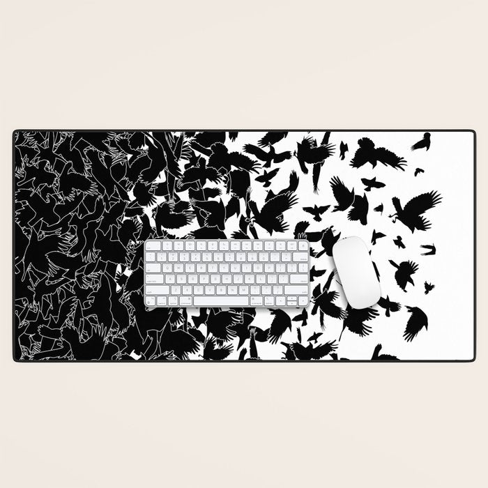 Raven Crow Flying Birds Abstract Goth Halloween Pattern Desk Mat Gallery Image 1