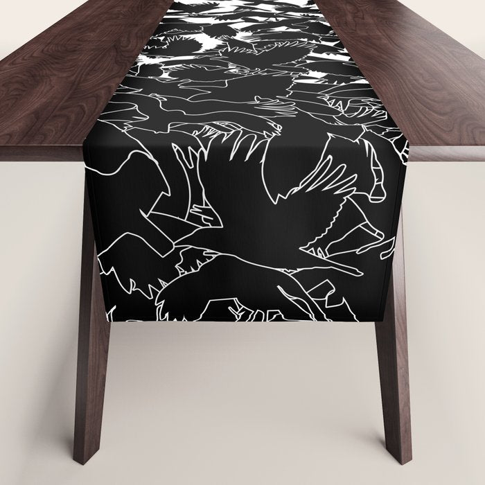 Raven Crow Flying Birds Abstract Goth Halloween Pattern Table Runner Gallery Image 1