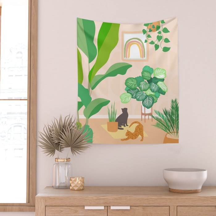 Home Green Home Garden with Cats Wall Tapestry Gallery Image 2