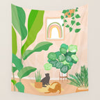 Home Green Home Garden with Cats Wall Tapestry Gallery Image 4