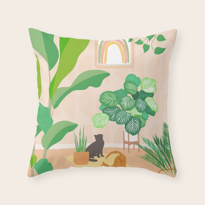 Home Green Home Garden with Cats Throw Pillow Gallery Image 6