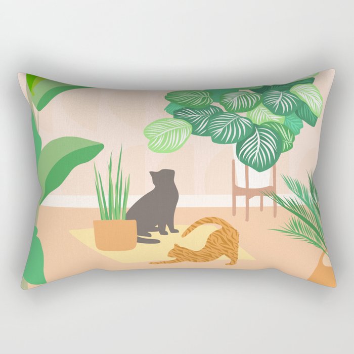 Home Green Home Garden with Cats Rectangular Pillow Gallery Image 1