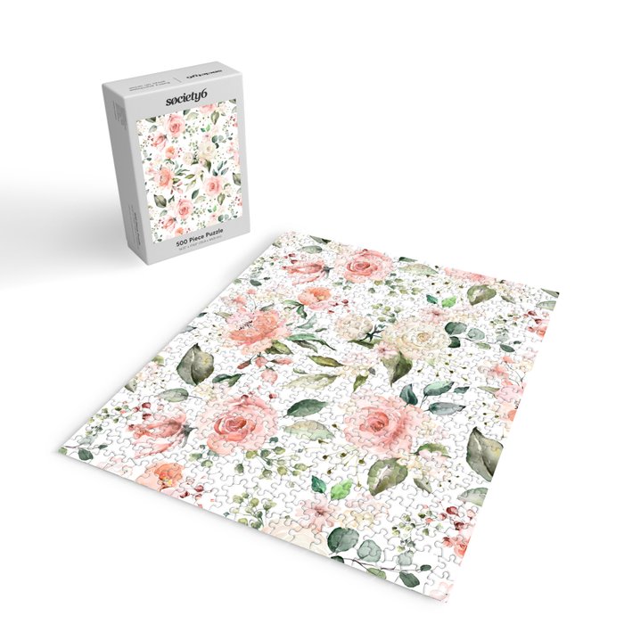 Sunny Floral Pastel Pink Watercolor Flower Pattern Jigsaw Puzzle Gallery Image 2