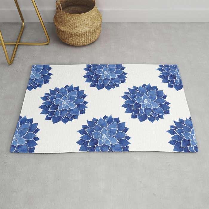 Indigo Succulent |  Watercolor Painting Rug Gallery Image 1