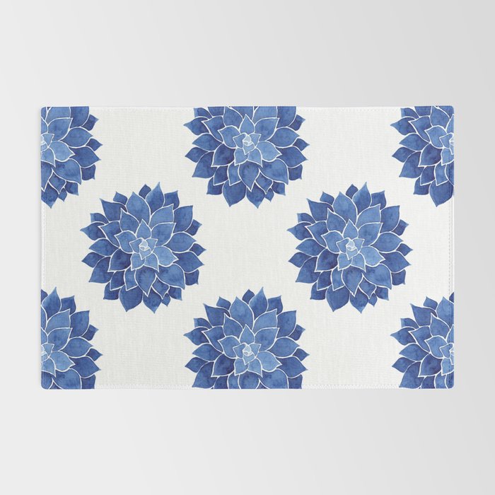 Indigo Succulent |  Watercolor Painting Rug Gallery Image 2