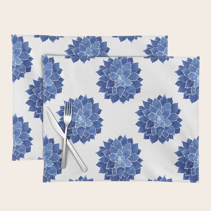Indigo Succulent |  Watercolor Painting Placemat Gallery Image 1