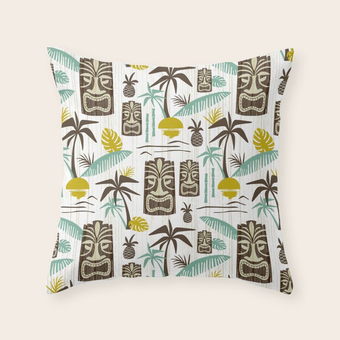 Island Tiki - White Throw Pillow Gallery Image 1