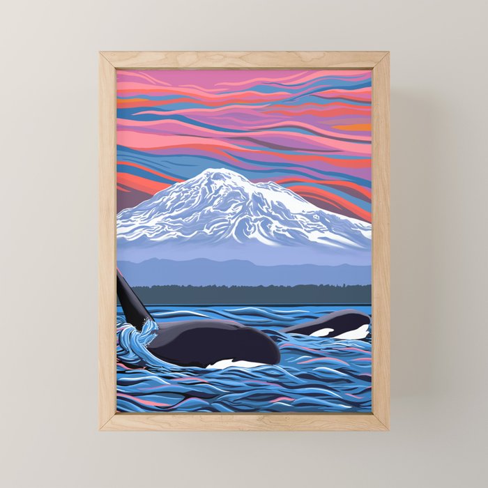 Orca Momma and calf - Ballet Slipper Mini Art Print Gallery Image 1