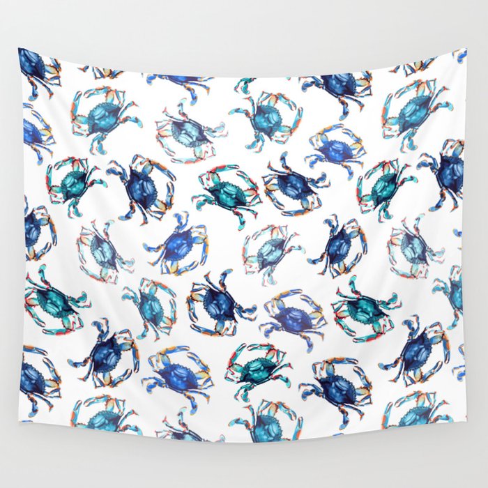 Watercolor Blue Crab Wall Tapestry Gallery Image 1