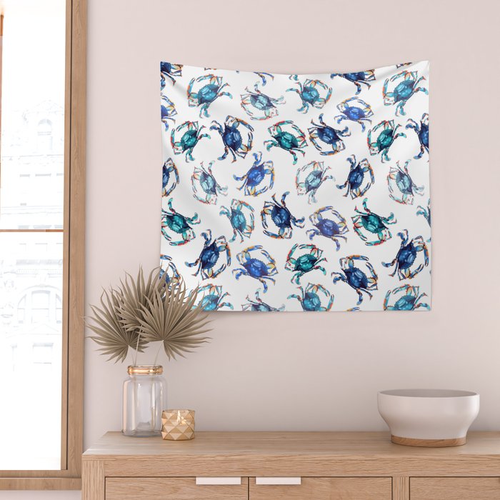 Watercolor Blue Crab Wall Tapestry Gallery Image 2