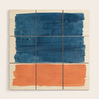 Navy Blye Tan Minimalist Modern Mid Century Rothko Color Block Squares by Ejaaz Haniff Wood Wall Art Gallery Image 1
