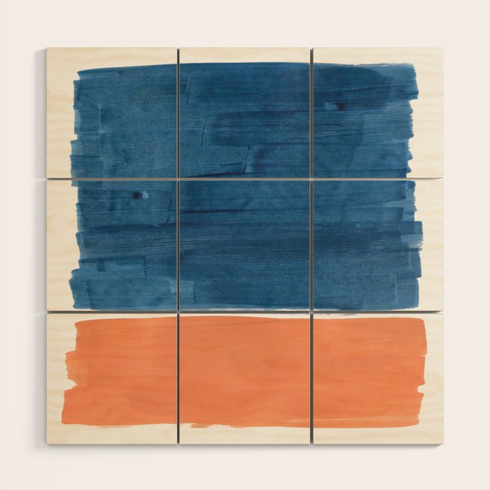 Navy Blye Tan Minimalist Modern Mid Century Rothko Color Block Squares by Ejaaz Haniff Wood Wall Art Gallery Image 1