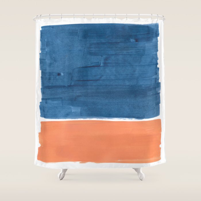 Navy Blye Tan Minimalist Modern Mid Century Rothko Color Block Squares by Ejaaz Haniff Shower Curtain Gallery Image 1