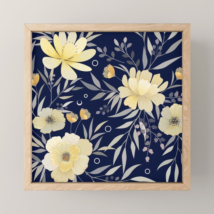 Modern, Boho, Floral Prints, Blue and Yellow Mini Art Print Gallery Image 1