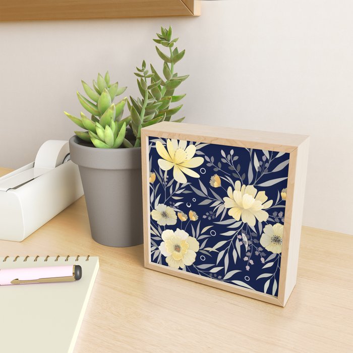 Modern, Boho, Floral Prints, Blue and Yellow Mini Art Print Gallery Image 2