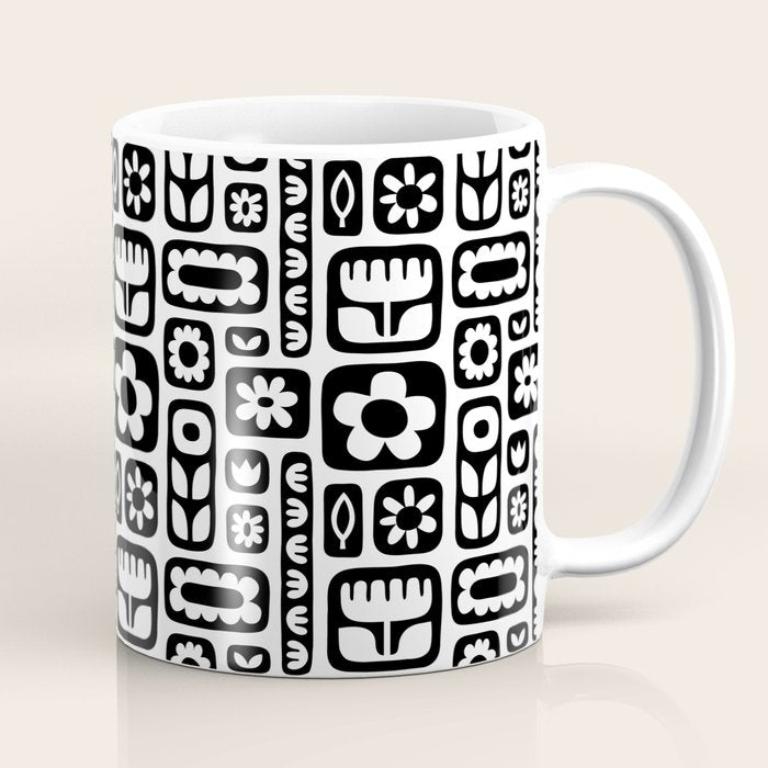 Vintage black and white floral art pattern Coffee Mug Gallery Image 1