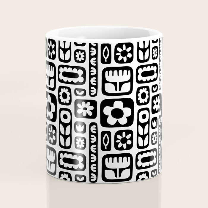 Vintage black and white floral art pattern Coffee Mug Gallery Image 4