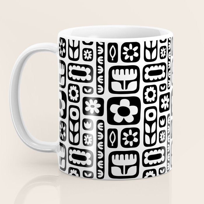 Vintage black and white floral art pattern Coffee Mug Gallery Image 3