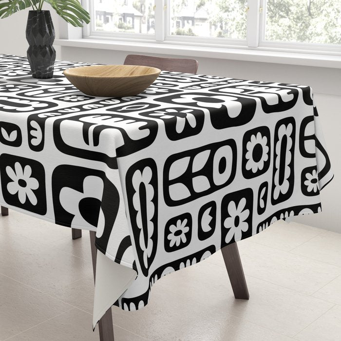Vintage black and white floral art pattern Tablecloth Gallery Image 3