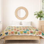Tulips - Cute Scandinavian Floral Pattern in Midcentury Modern Mustard, Teal, Olive, and Orange on Beige Duvet Cover Gallery Image 3