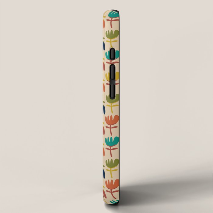 Tulips - Cute Scandinavian Floral Pattern in Midcentury Modern Mustard, Teal, Olive, and Orange on Beige iPhone Case Gallery Image 2