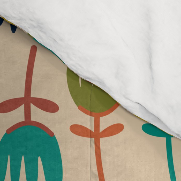 Tulips - Cute Scandinavian Floral Pattern in Midcentury Modern Mustard, Teal, Olive, and Orange on Beige Comforter Gallery Image 4