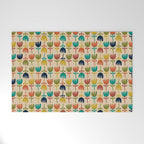 Tulips - Cute Scandinavian Floral Pattern in Midcentury Modern Mustard, Teal, Olive, and Orange on Beige Welcome Mat Gallery Image 1