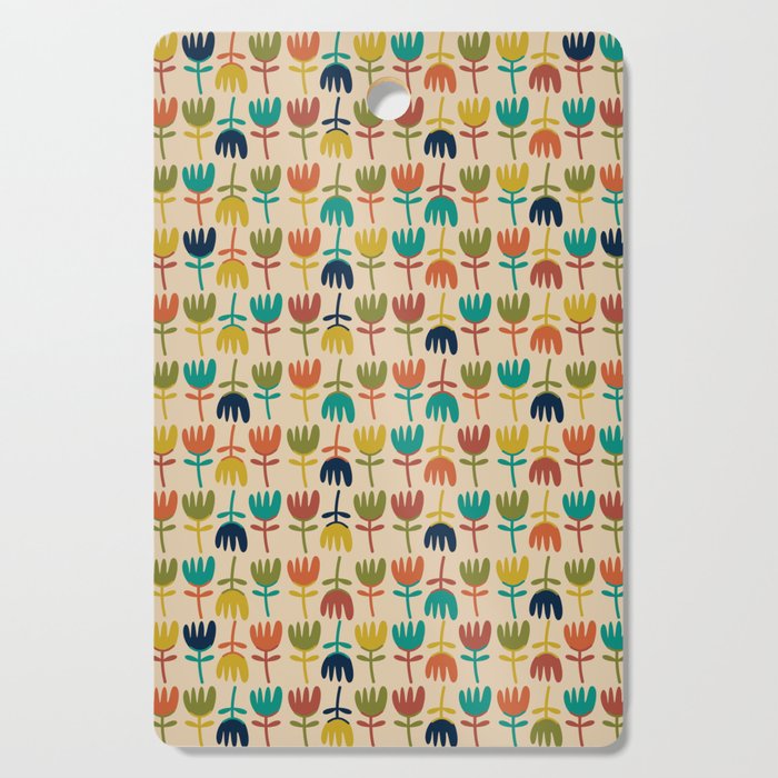 Tulips - Cute Scandinavian Floral Pattern in Midcentury Modern Mustard, Teal, Olive, and Orange on Beige Cutting Board Gallery Image 1