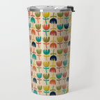 Tulips - Cute Scandinavian Floral Pattern in Midcentury Modern Mustard, Teal, Olive, and Orange on Beige Travel Mug Gallery Image 2
