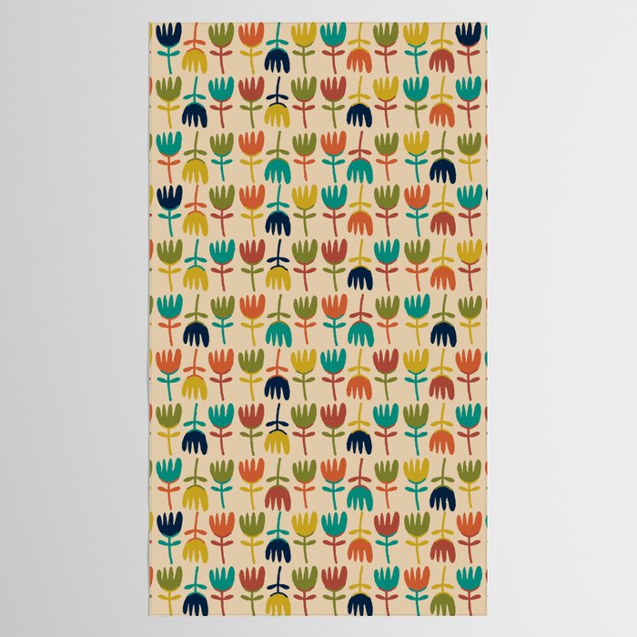 Tulips - Cute Scandinavian Floral Pattern in Midcentury Modern Mustard, Teal, Olive, and Orange on Beige Tablecloth Gallery Image 2