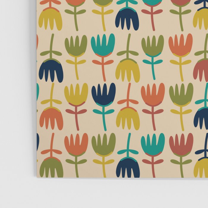 Tulips - Cute Scandinavian Floral Pattern in Midcentury Modern Mustard, Teal, Olive, and Orange on Beige Poster Gallery Image 3