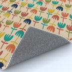 Tulips - Cute Scandinavian Floral Pattern in Midcentury Modern Mustard, Teal, Olive, and Orange on Beige Rug Gallery Image 4
