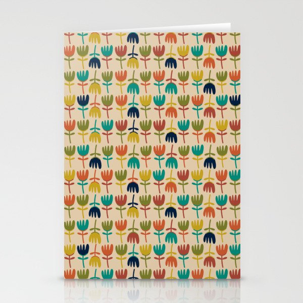 Tulips - Cute Scandinavian Floral Pattern in Midcentury Modern Mustard, Teal, Olive, and Orange on Beige Stationery Card Gallery Image 2