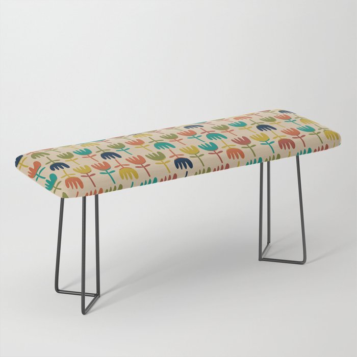 Tulips - Cute Scandinavian Floral Pattern in Midcentury Modern Mustard, Teal, Olive, and Orange on Beige Bench Gallery Image 1