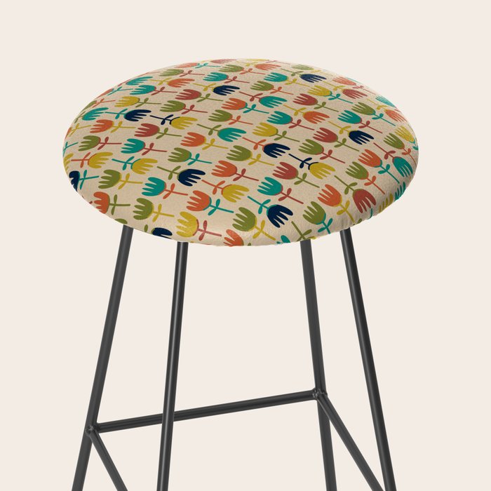 Tulips - Cute Scandinavian Floral Pattern in Midcentury Modern Mustard, Teal, Olive, and Orange on Beige Stool Gallery Image 2