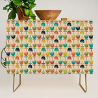 Tulips - Cute Scandinavian Floral Pattern in Midcentury Modern Mustard, Teal, Olive, and Orange on Beige Credenza Gallery Image 1
