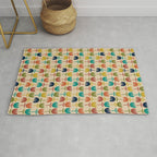 Tulips - Cute Scandinavian Floral Pattern in Midcentury Modern Mustard, Teal, Olive, and Orange on Beige Rug Gallery Image 1