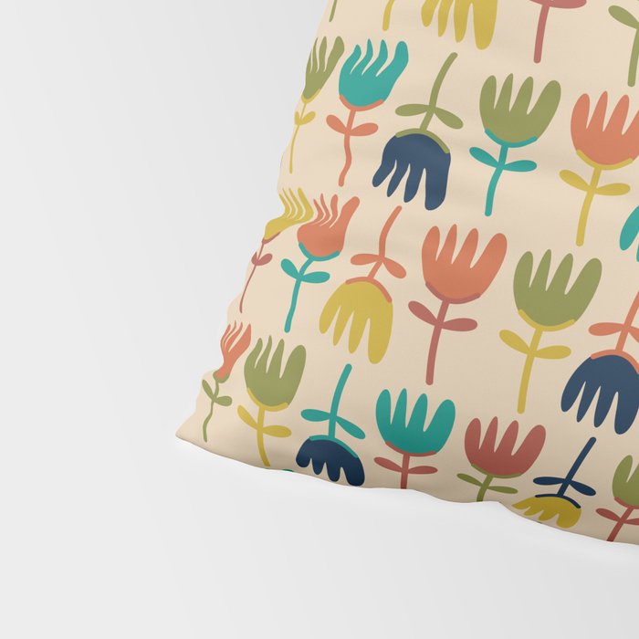 Tulips - Cute Scandinavian Floral Pattern in Midcentury Modern Mustard, Teal, Olive, and Orange on Beige Pillow Sham Gallery Image 4