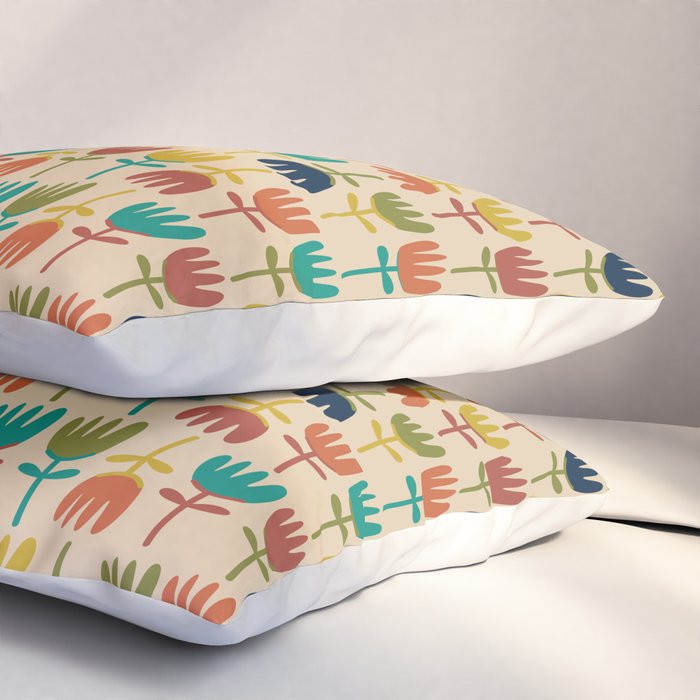 Tulips - Cute Scandinavian Floral Pattern in Midcentury Modern Mustard, Teal, Olive, and Orange on Beige Pillow Sham Gallery Image 3