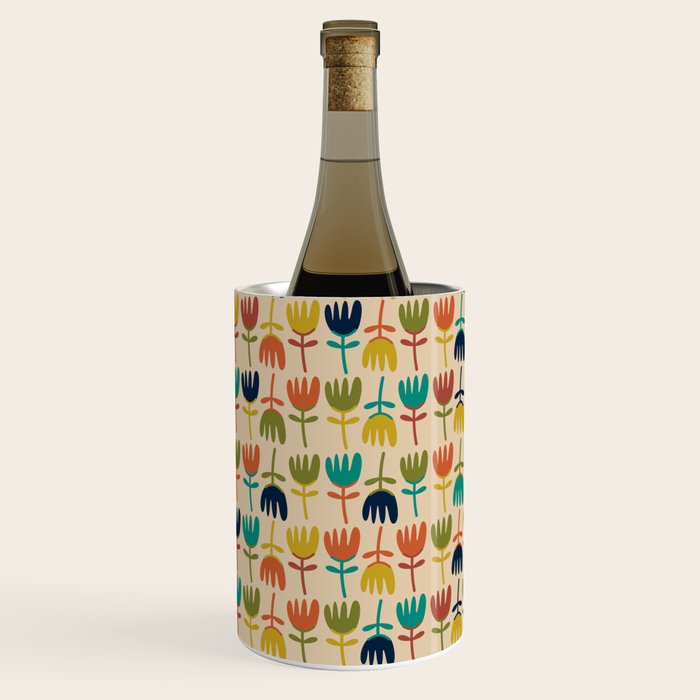 Tulips - Cute Scandinavian Floral Pattern in Midcentury Modern Mustard, Teal, Olive, and Orange on Beige Wine Chiller Gallery Image 2