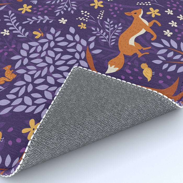 Foxes Playing in a Purple Forest Rug Gallery Image 4