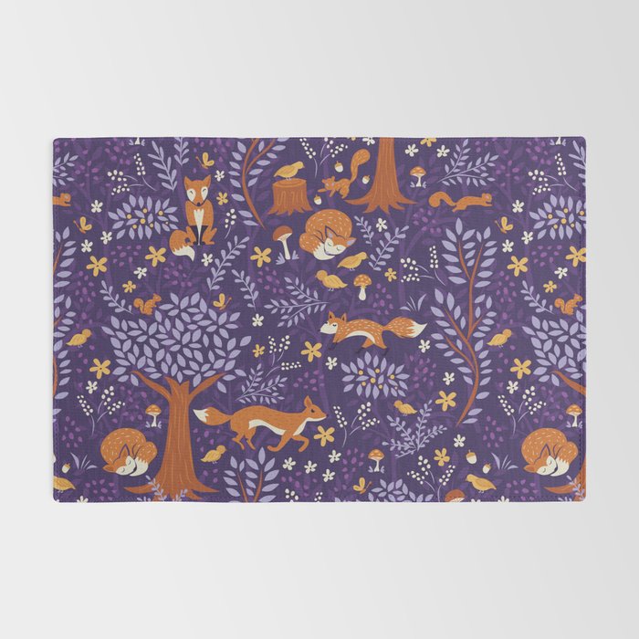 Foxes Playing in a Purple Forest Rug Gallery Image 2