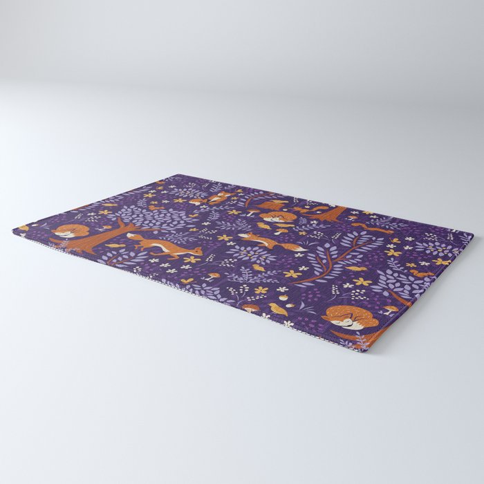 Foxes Playing in a Purple Forest Rug Gallery Image 3