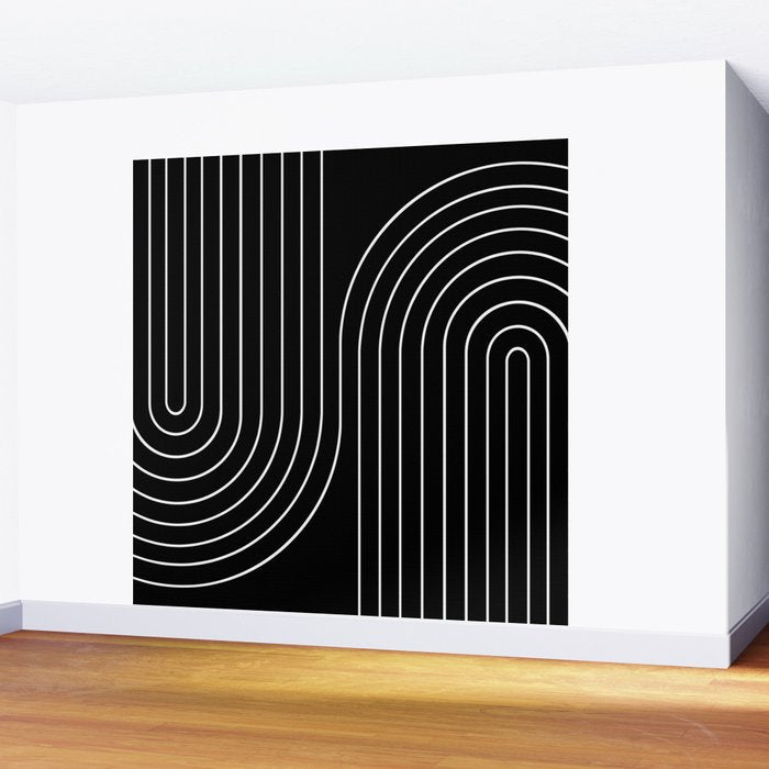 Minimal Line Curvature II Black and White Mid Century Modern Arch Abstract Wall Mural Gallery Image 2