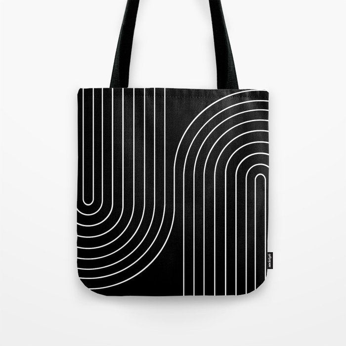 Minimal Line Curvature II Black and White Mid Century Modern Arch Abstract Tote Bag Gallery Image 1
