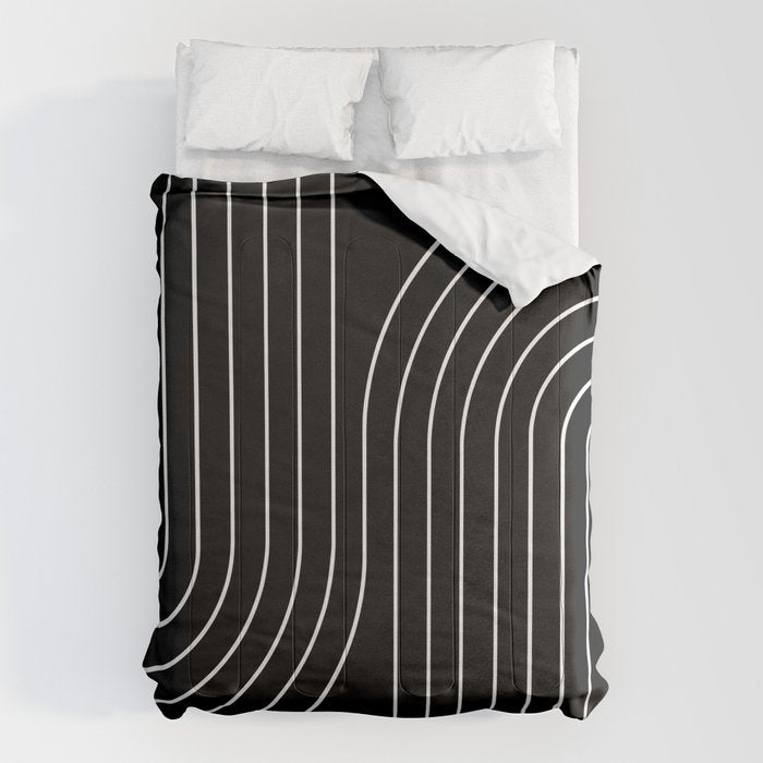 Minimal Line Curvature II Black and White Mid Century Modern Arch Abstract Comforter Gallery Image 6