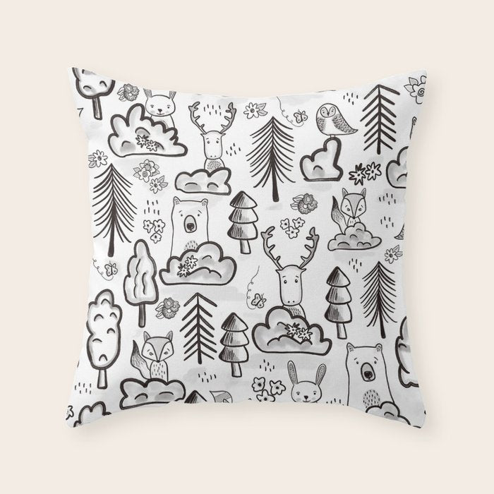 Woodland Animals Large Throw Pillow Gallery Image 6