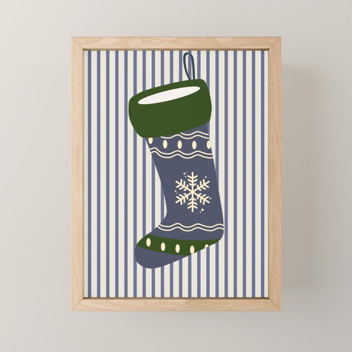 Christmas Stocking Blue Mini Art Print Gallery Image 1