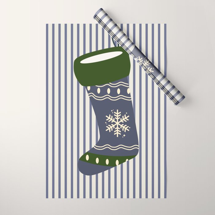 Christmas Stocking Blue Wrapping Paper Gallery Image 1
