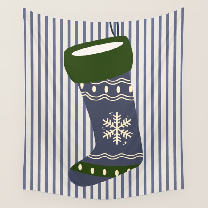 Christmas Stocking Blue Wall Tapestry Gallery Image 4